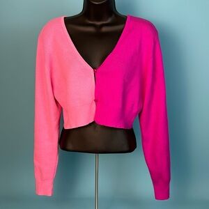 Cropped Pink Color Block Cardigan